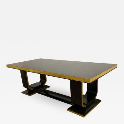 Art deco rarest long gold leaf and black lacquered dinning table