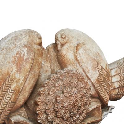 Art nouveau French patinated terracota doves on bespoke stand