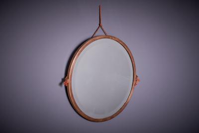 Artdeco Solid Copper Mirror with original hanging cord France 1920s