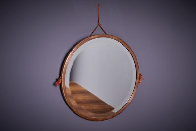 Artdeco Solid Copper Mirror with original hanging cord France 1920s