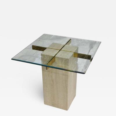 Artedi Artedi Vintage Occasional Table in Travertine Brass Beveled Glass