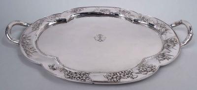 Arthur Bond Arthur Bond Japanese Meiji Art Nouveau Silver Bamboo Iris Tea Tray