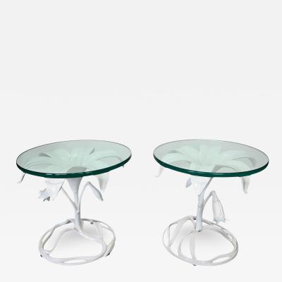 Arthur Court 1960s Pair of Arthur Court Style Metal Lily Side Table in Beautiful White