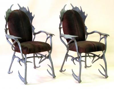 Arthur Court A Pair of American Aluminum Antler Arm Chairs by Arthur Court