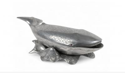 Arthur Court Arthur Court Pewter Whale shaped Covered Tureen Ice Bucket on Stand