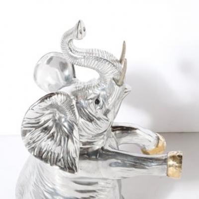 Arthur Court Mid Century Aluminum Brass Sculptural Elephant Wine Cooler Signed Arthur Court