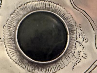 Arthur Court PAIR OF ARTHUR COURT ALUMINUM FISH TRAYS WITH GREEN ADVENTURINE CABOCHON EYE