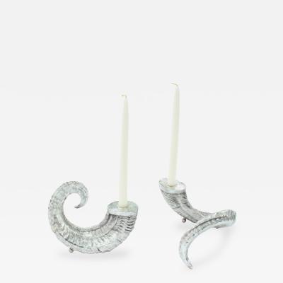 Arthur Court Pair of Aluminum Ram Horn Candle Stick Holders by Arthur Court