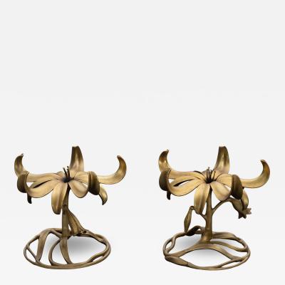 Arthur Court Uncommon Pair of Arthur Court Cast Aluminum Glass Floral Form Side Tables