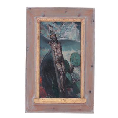 Arthur Meltzer American 1893 1989 Antique Crucifix Oil painting on masonite