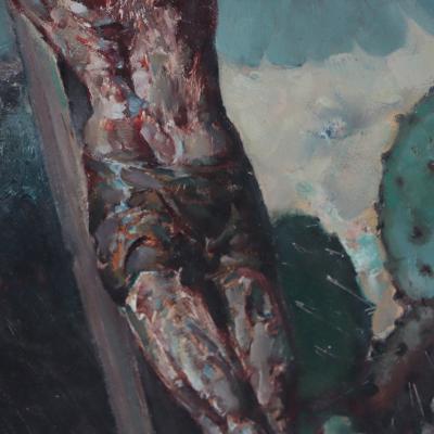 Arthur Meltzer American 1893 1989 Antique Crucifix Oil painting on masonite