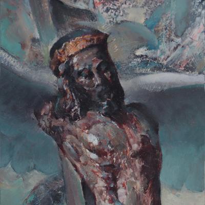 Arthur Meltzer American 1893 1989 Antique Crucifix Oil painting on masonite
