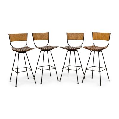 Arthur Umanoff American Mid Century Slatted Wooden Bar Stools