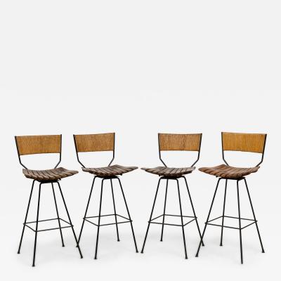 Arthur Umanoff American Mid Century Slatted Wooden Bar Stools