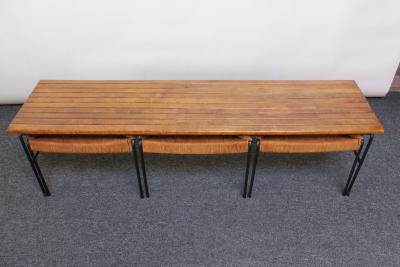 Arthur Umanoff Arthur Umanoff Birch and Iron Bench Coffee Table with Rush Nesting Stools