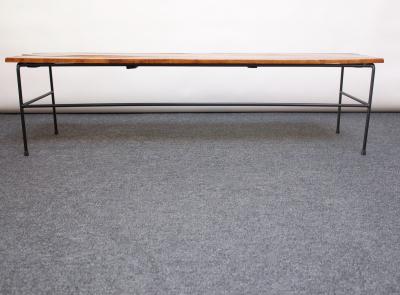 Arthur Umanoff Arthur Umanoff Birch and Iron Bench Coffee Table with Rush Nesting Stools
