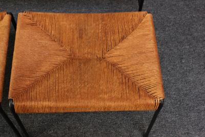 Arthur Umanoff Arthur Umanoff Birch and Iron Bench Coffee Table with Rush Nesting Stools