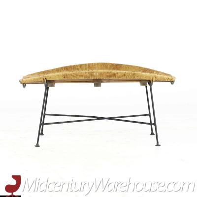 Arthur Umanoff Arthur Umanoff Mid Century Iron and Rattan Catchall Table Stool