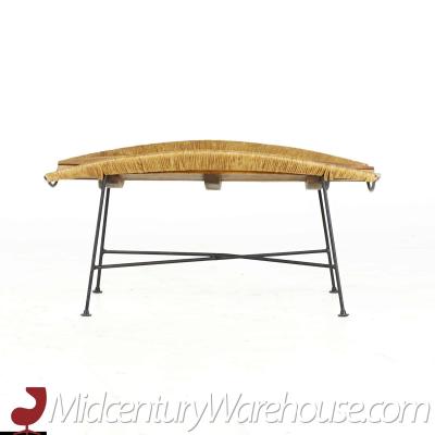 Arthur Umanoff Arthur Umanoff Mid Century Iron and Rattan Catchall Table Stool