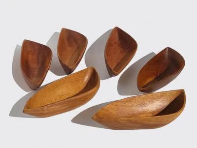 Arthur Umanoff Arthur Umanoff Midcentury Carved Wood Salad Set Bowls and Serving Utensils