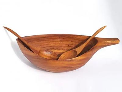Arthur Umanoff Arthur Umanoff Midcentury Carved Wood Salad Set Bowls and Serving Utensils