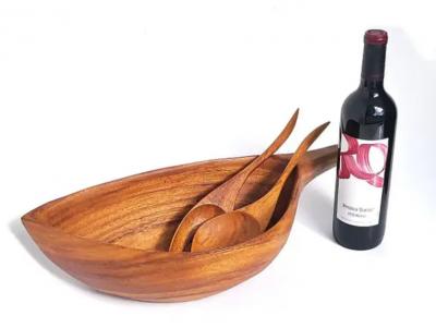 Arthur Umanoff Arthur Umanoff Midcentury Carved Wood Salad Set Bowls and Serving Utensils