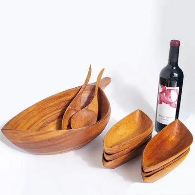 Arthur Umanoff Arthur Umanoff Midcentury Carved Wood Salad Set Bowls and Serving Utensils