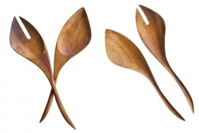 Arthur Umanoff Arthur Umanoff Midcentury Carved Wood Salad Set Bowls and Serving Utensils