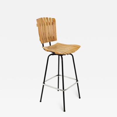 Arthur Umanoff Arthur Umanoff Style Mid Century Wood and Metal Barstool