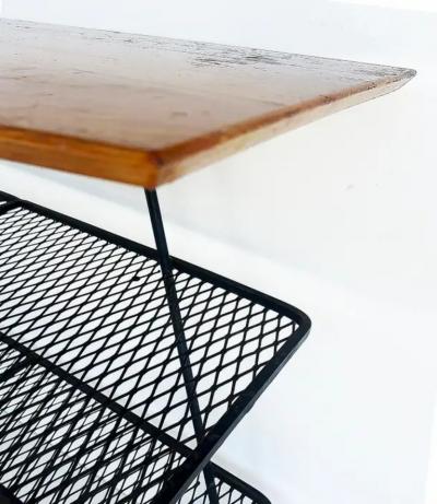 Arthur Umanoff Arthur Umanoff Wrought Iron Rolling Bar Cart Surfboard Wood Top