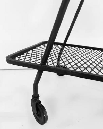 Arthur Umanoff Arthur Umanoff Wrought Iron Rolling Bar Cart Surfboard Wood Top