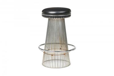 Arthur Umanoff Arthur Umanoff for Contemporary Shells Wire Pedestal Black Leather Bar Stool