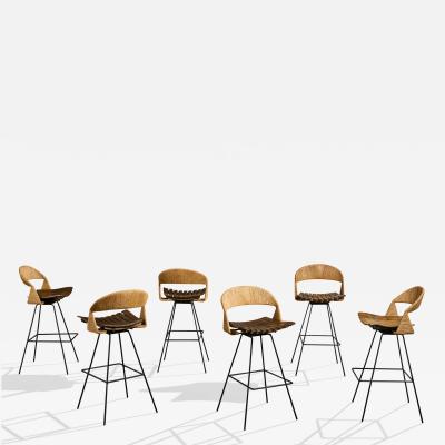 Arthur Umanoff Bar Stools with Wood Metal and Cord USA 1950s