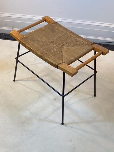 Arthur Umanoff MID CENTURY MODERN THRUSH WOOD AND BLACK IRON BENCH BY ARTHUR UMANOFF