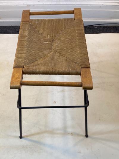 Arthur Umanoff MID CENTURY MODERN THRUSH WOOD AND BLACK IRON BENCH BY ARTHUR UMANOFF