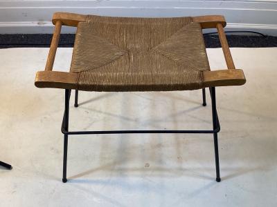 Arthur Umanoff MID CENTURY MODERN THRUSH WOOD AND BLACK IRON BENCH BY ARTHUR UMANOFF