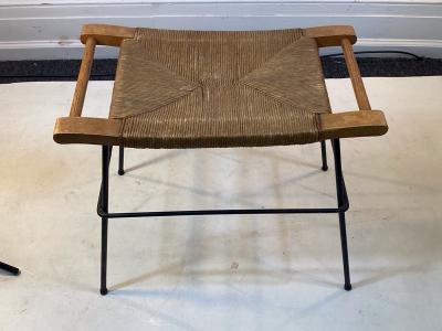 Arthur Umanoff MID CENTURY MODERN THRUSH WOOD AND BLACK IRON BENCH BY ARTHUR UMANOFF