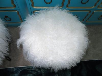 Arthur Umanoff Whimsical Pair Arthur Umanoff Scrolled Wrought Iron Stool Mongolian Lamb