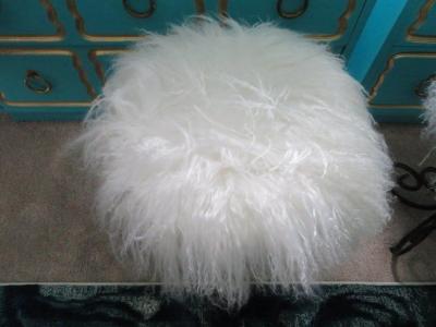 Arthur Umanoff Whimsical Pair Arthur Umanoff Scrolled Wrought Iron Stool Mongolian Lamb