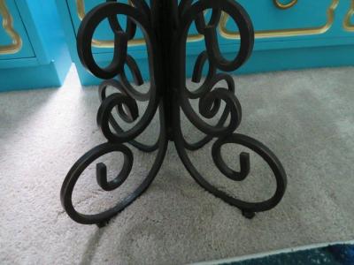Arthur Umanoff Whimsical Pair Arthur Umanoff Scrolled Wrought Iron Stool Mongolian Lamb