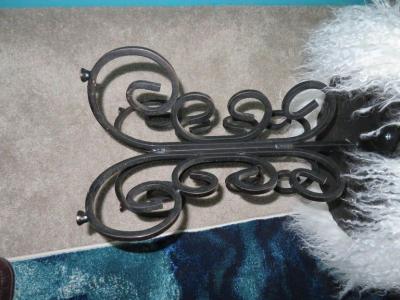 Arthur Umanoff Whimsical Pair Arthur Umanoff Scrolled Wrought Iron Stool Mongolian Lamb