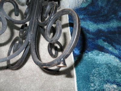 Arthur Umanoff Whimsical Pair Arthur Umanoff Scrolled Wrought Iron Stool Mongolian Lamb