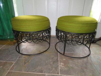 Arthur Umanoff Wonderful Pair of Arthur Umanoff Wrought Iron Stools Benches Mid Century Modern