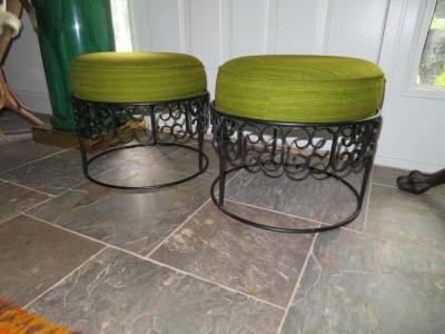 Arthur Umanoff Wonderful Pair of Arthur Umanoff Wrought Iron Stools Benches Mid Century Modern