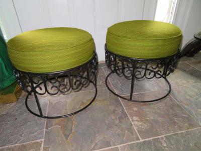 Arthur Umanoff Wonderful Pair of Arthur Umanoff Wrought Iron Stools Benches Mid Century Modern