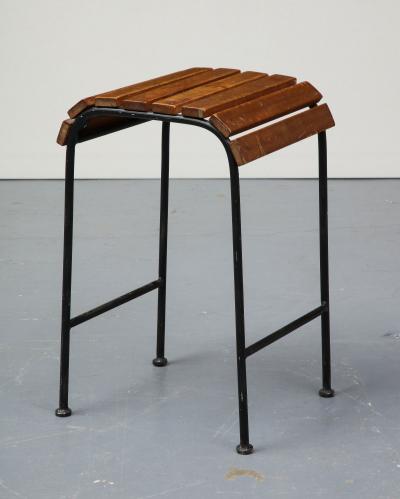 Arthur Umanoff Wood and Lacquered Black Steel Stool in the Style of Arthur Umanoff France