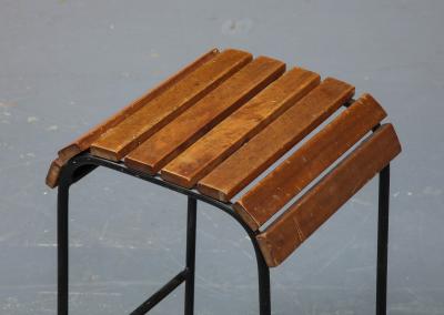 Arthur Umanoff Wood and Lacquered Black Steel Stool in the Style of Arthur Umanoff France