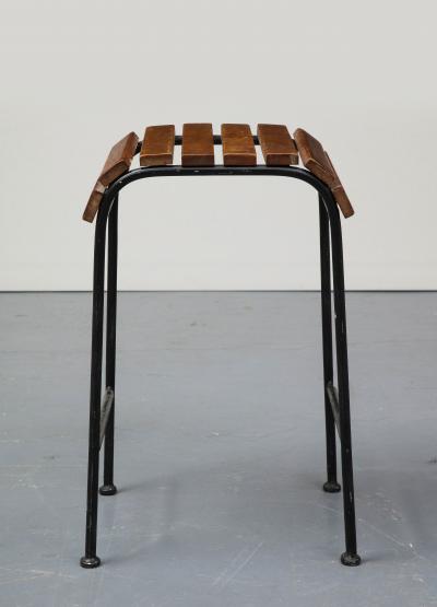 Arthur Umanoff Wood and Lacquered Black Steel Stool in the Style of Arthur Umanoff France