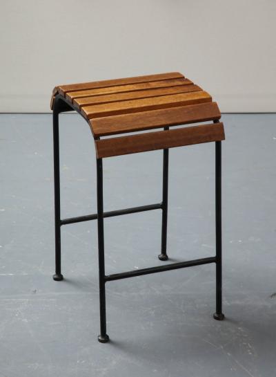 Arthur Umanoff Wood and Lacquered Black Steel Stool in the Style of Arthur Umanoff France
