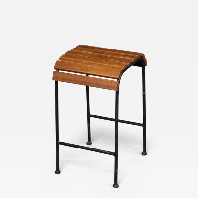 Arthur Umanoff Wood and Lacquered Black Steel Stool in the Style of Arthur Umanoff France